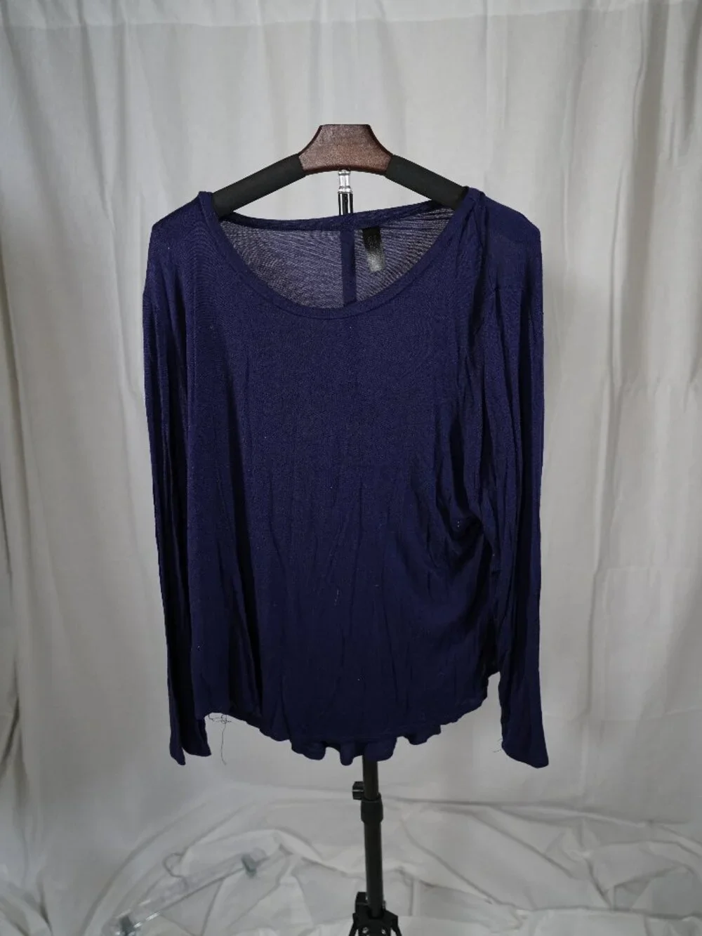 LOGO Navy Blue Lightweight Knit Scoop Neck Long Sleeve Top